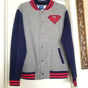 Men's Superman DC comics gray,red,blue button up sweater size(s14) fits M